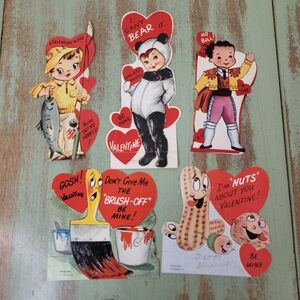 Vintage Valentine Die-Cut Card Lot • 1940s–1950s • Whimsical Graphics